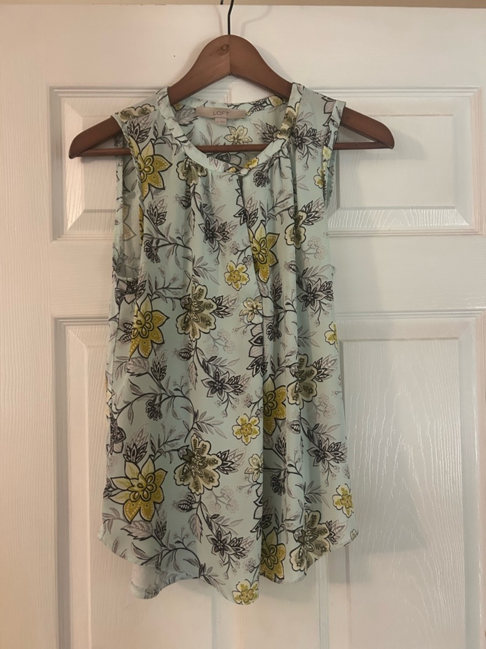 LOFT Mint Green Floral Sleeveless Tie-Neck Camisole with Yellow Accents